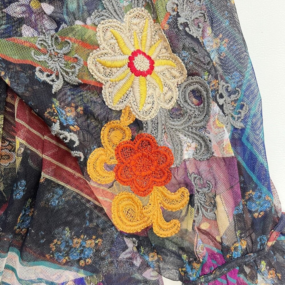$328 NWOT Johnny Was Mazzy Poet Mesh Floral Embroidered Blouse Top Size S - Picture 12 of 15